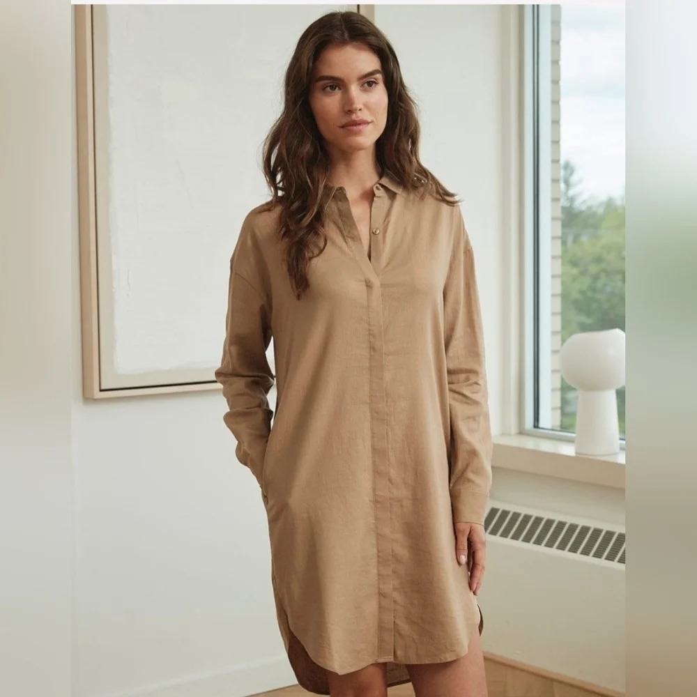 RW&Co. Linen Blend Long-Sleeve Button-Down  Shirt Dress